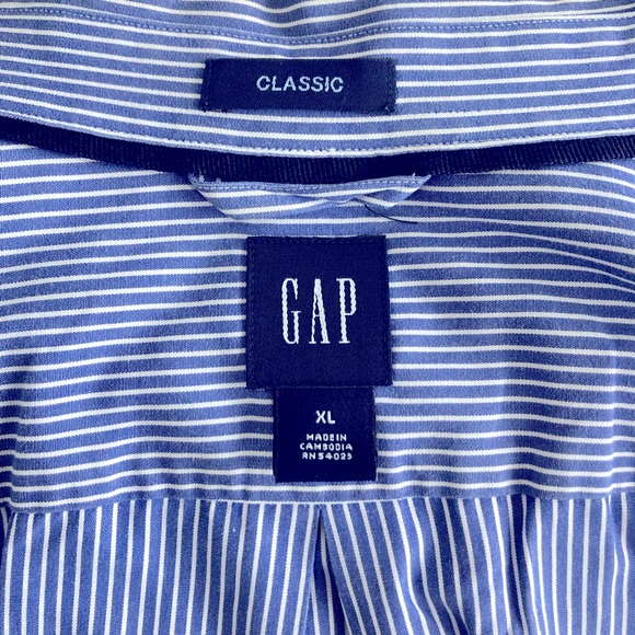 Gap Classic men’s long sleeve blue white pin stripe shirt front pocket size XL - Picture 4 of 7